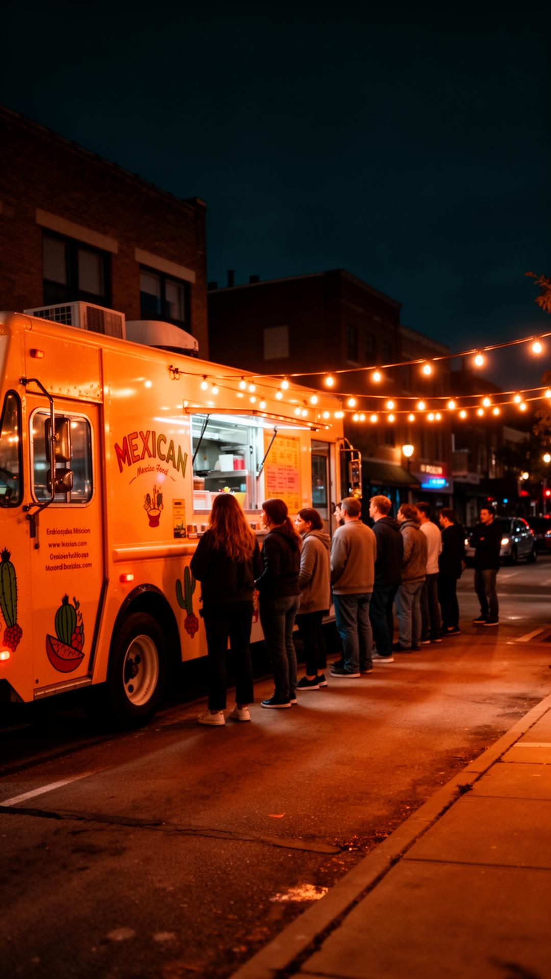 Los Pinches Tacos food truck at night on Seward Ave in Grand Rapids