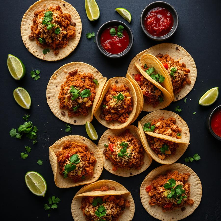 Flat lay of authentic Mexican street tacos